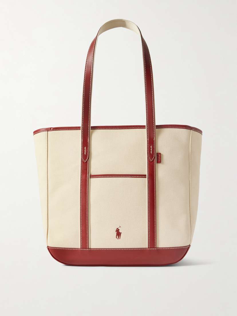 Polo Ralph Lauren Medium Leather-trimmed Cotton-blend Canvas Tote