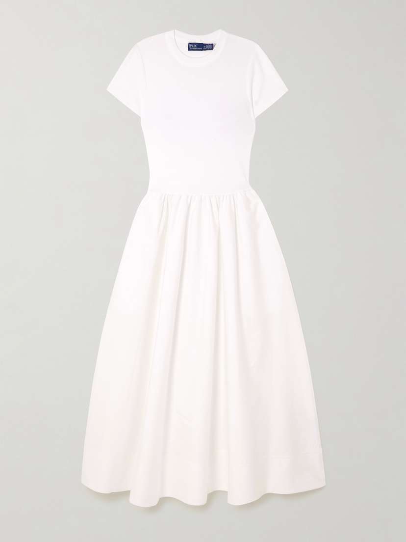 Polo Ralph Lauren Cotton-jersey And Poplin Midi Dress