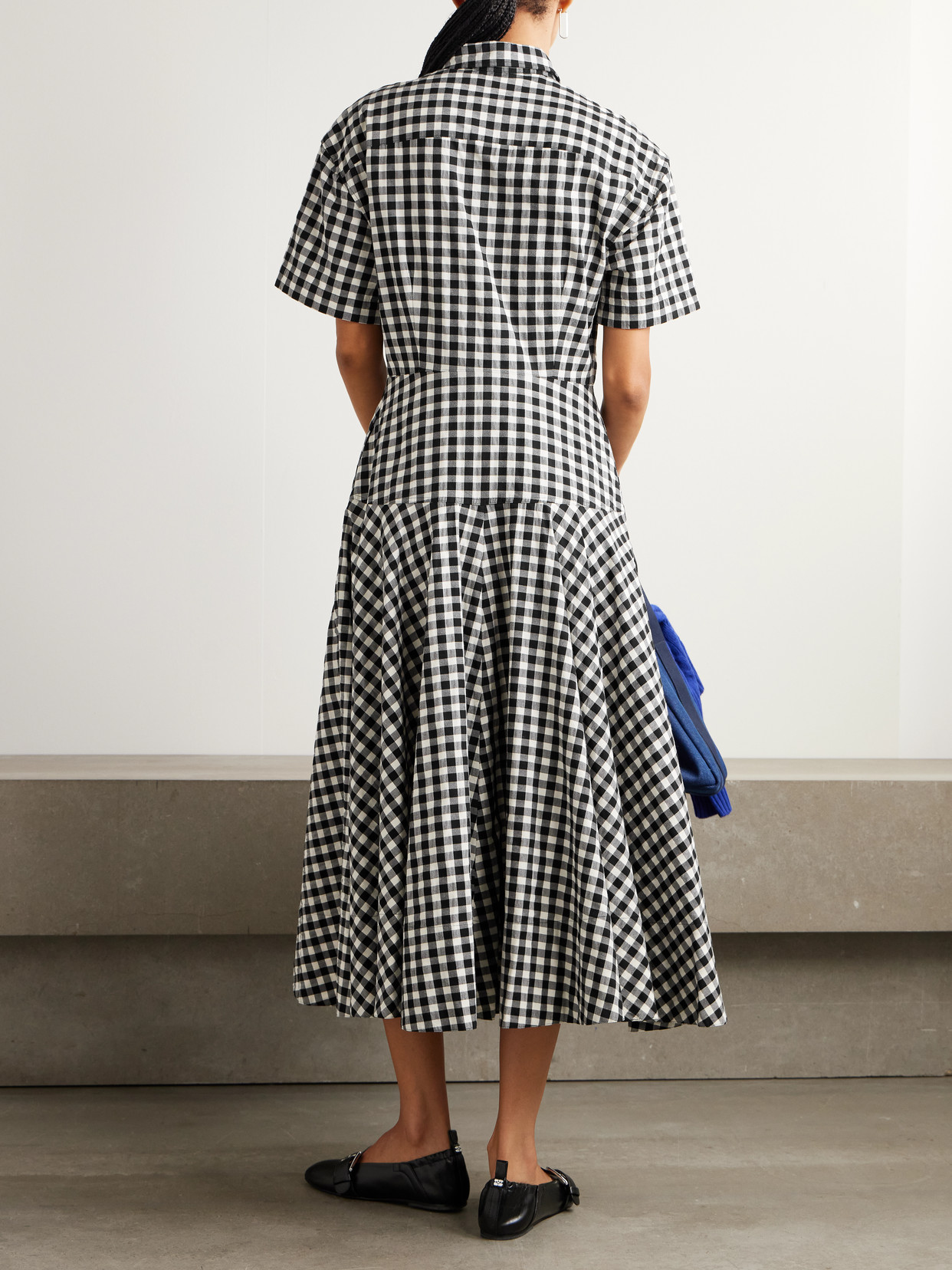 Polo Ralph Lauren Gingham-check Collared Midi Shirt Dress In Black