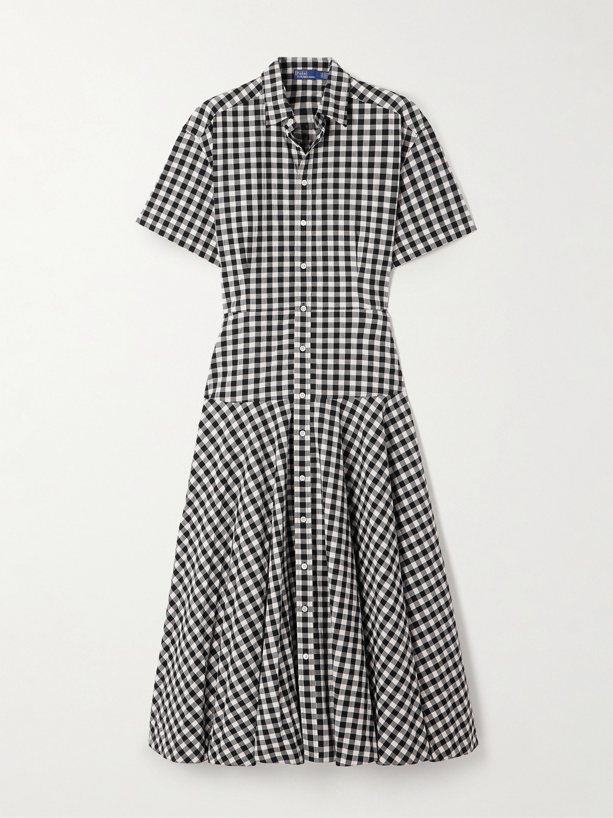 Polo Ralph Lauren Gingham Cotton Midi Shirt Dress In Gray