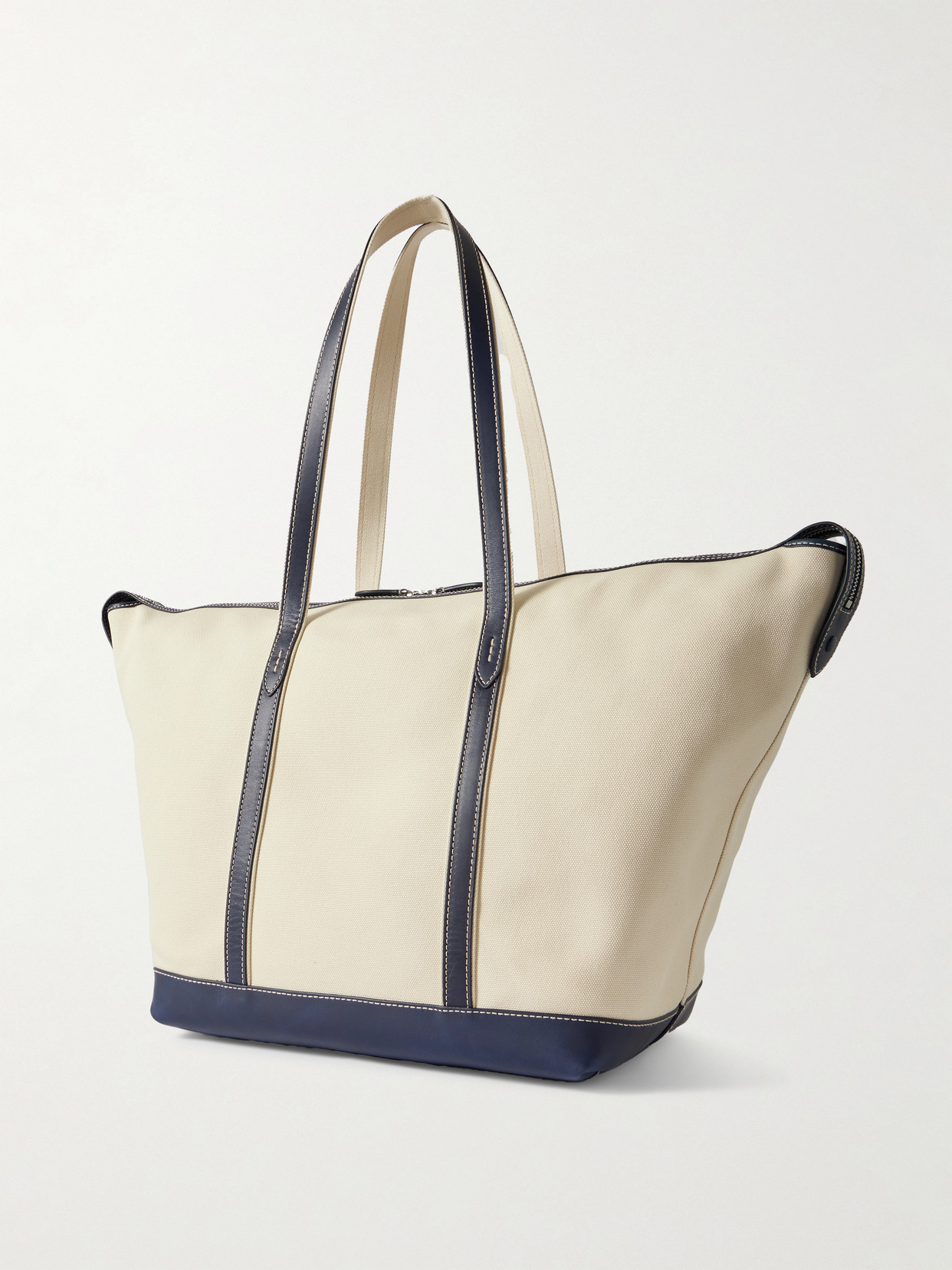 Polo Ralph Lauren Large Leather-trimmed Cotton-blend Canvas Tote In Blue