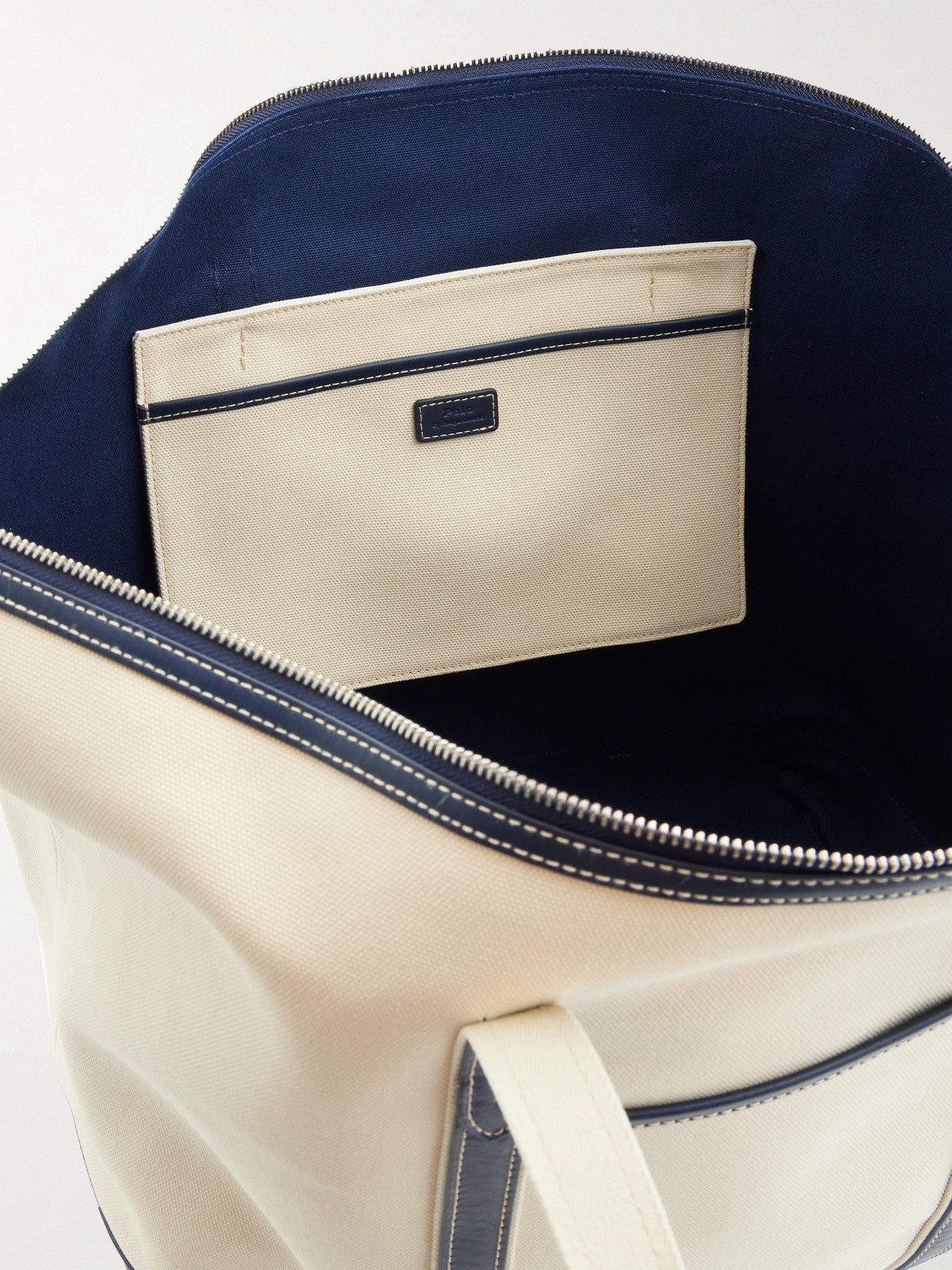 Polo Ralph Lauren Large Leather-trimmed Cotton-blend Canvas Tote In Blue