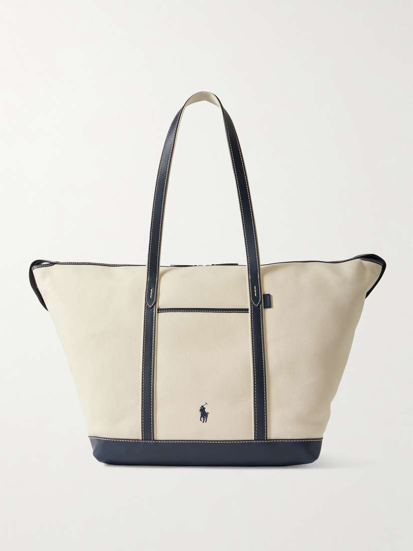 Polo Ralph Lauren Large Leather-trimmed Cotton-blend Canvas Tote