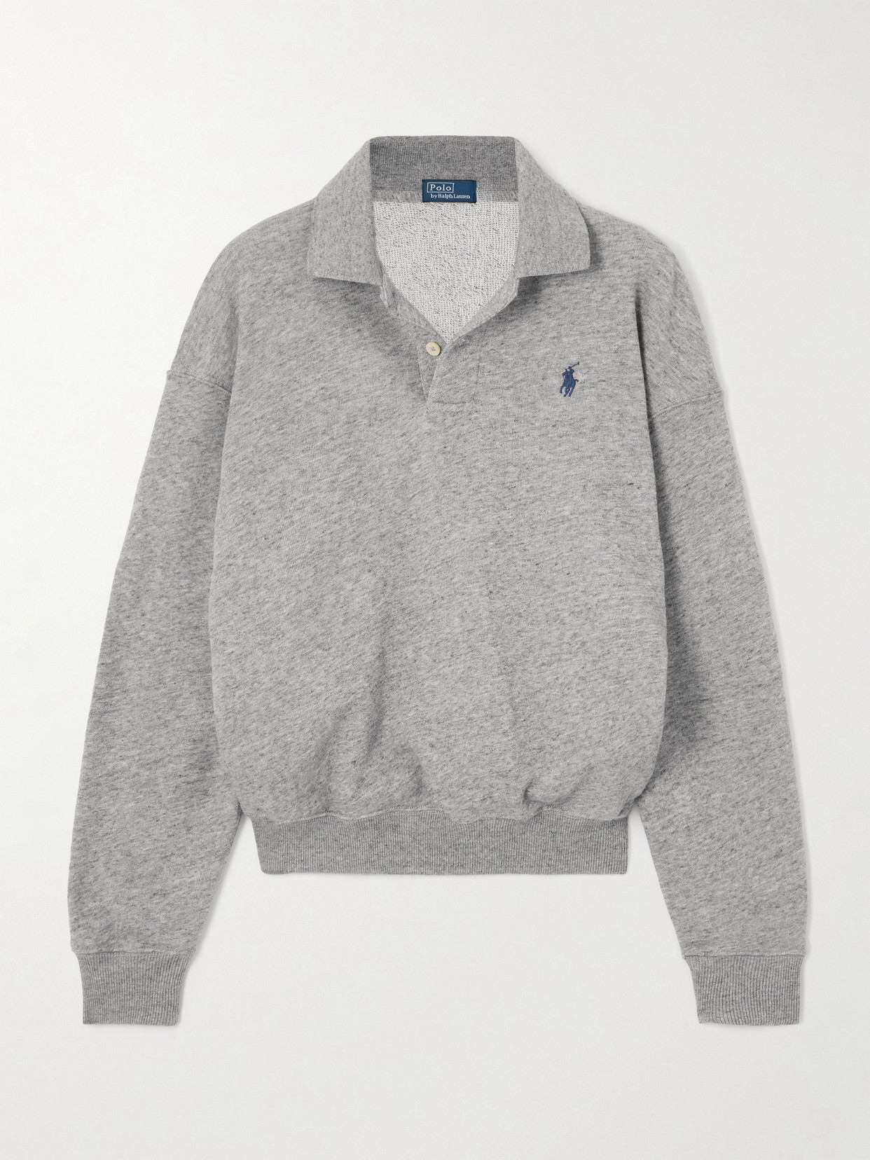 Polo Ralph Lauren Embroidered Cotton-blend Jersey Polo Shirt In Gray
