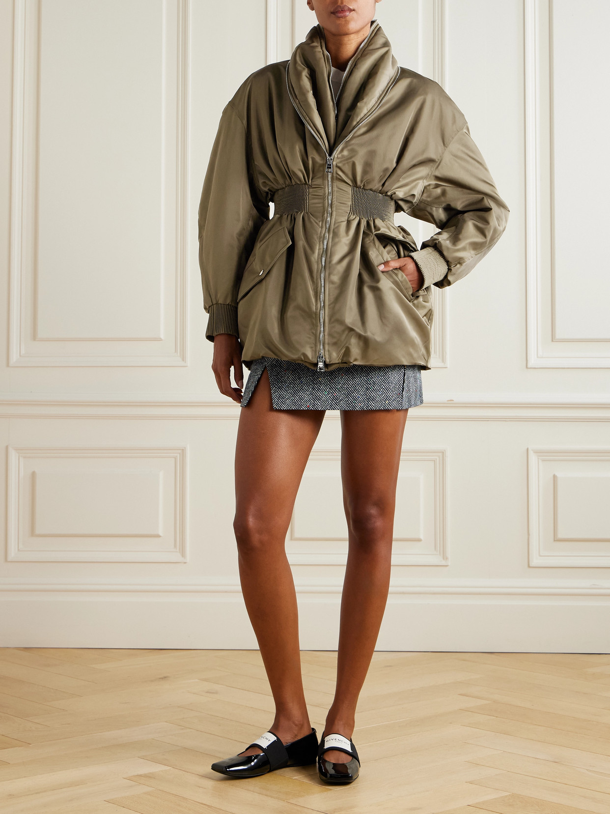 Givenchy Hourglass Bomber With Zipped Shawl Collar In Nylon In Green