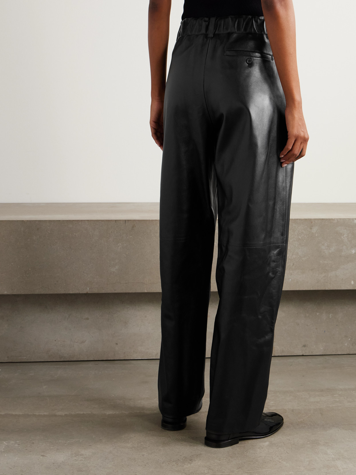 Givenchy Pleated Leather Barrel-leg Pants In Black