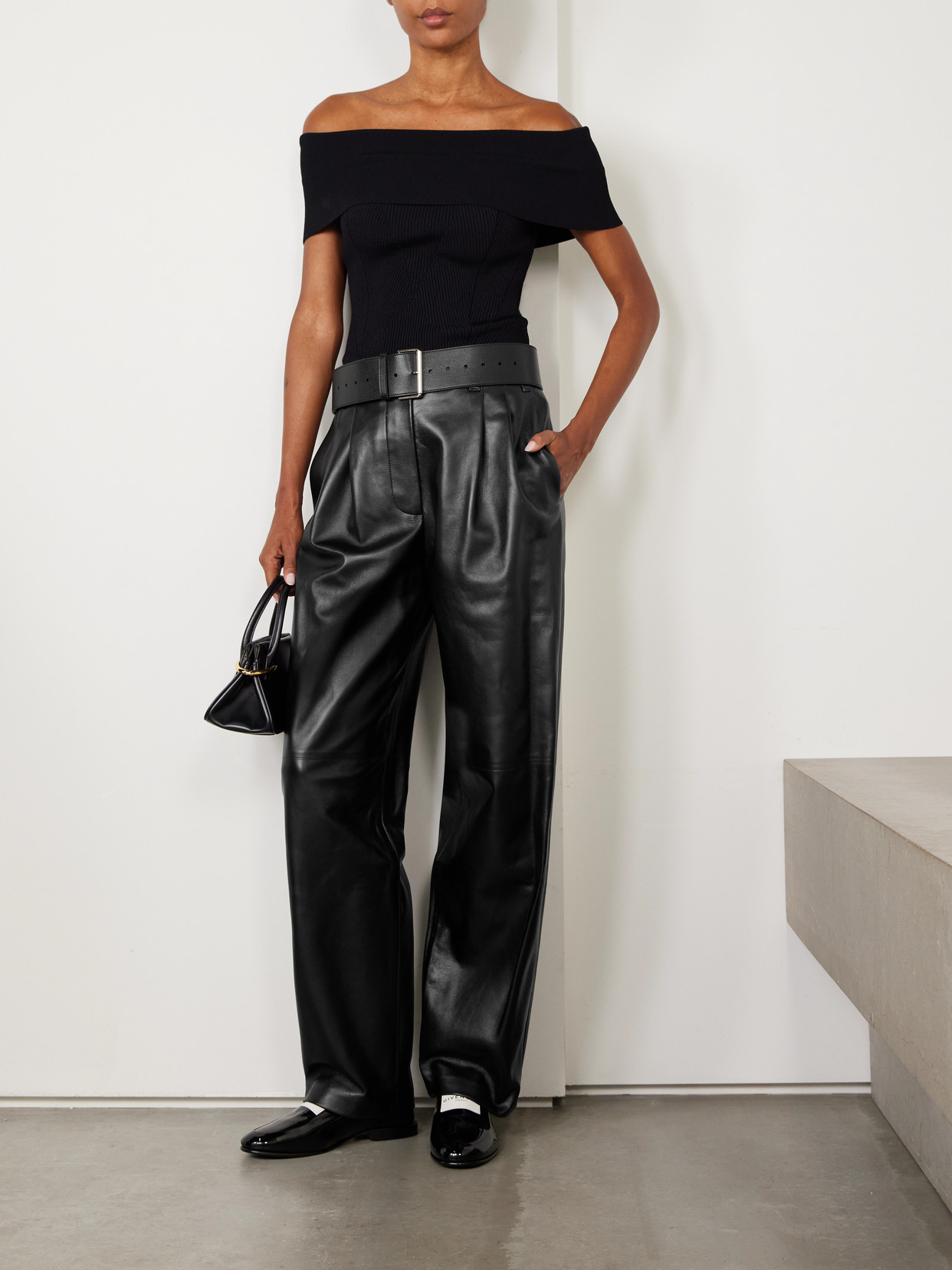 Givenchy Pleated Leather Barrel-leg Pants In Black