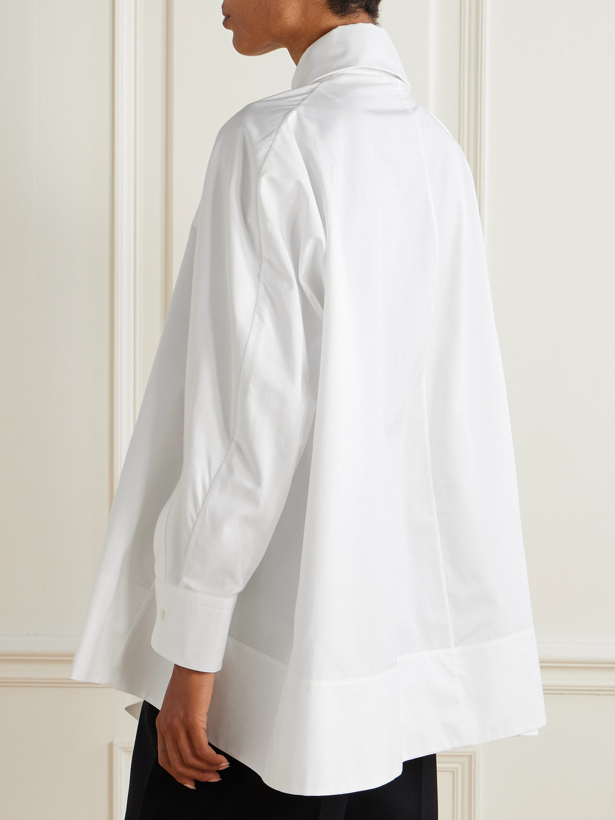 Bow-Detailed Draped Cotton-Poplin Shirt