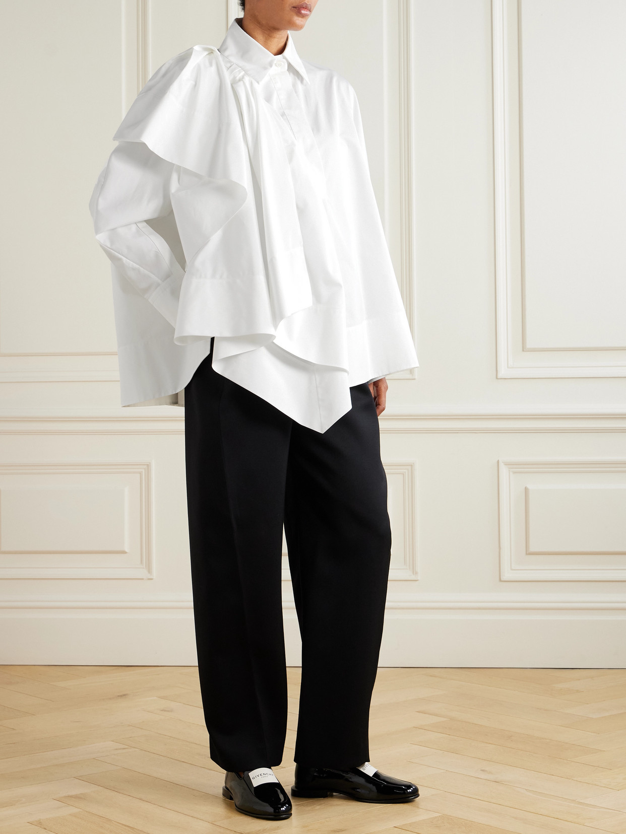 Bow-Detailed Draped Cotton-Poplin Shirt
