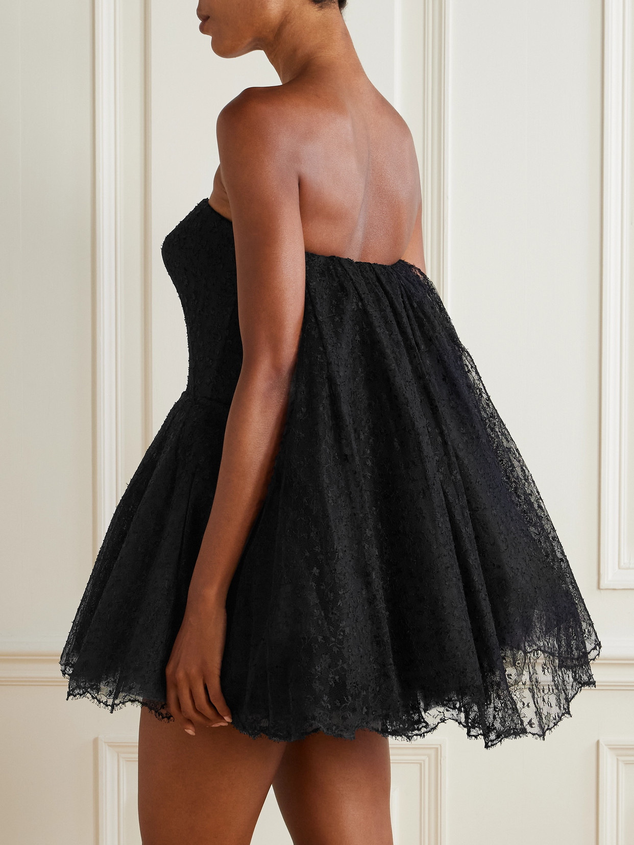 Givenchy Strapless Cape-effect Lace Mini Dress In Black