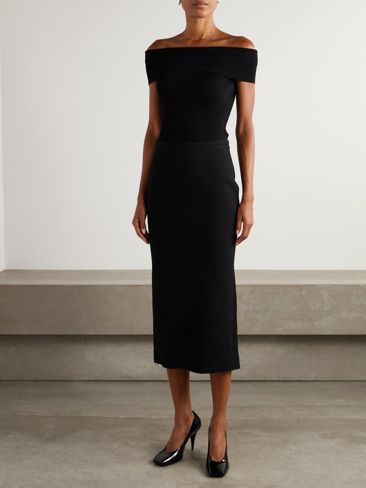 Wool-Blend Crepe Midi