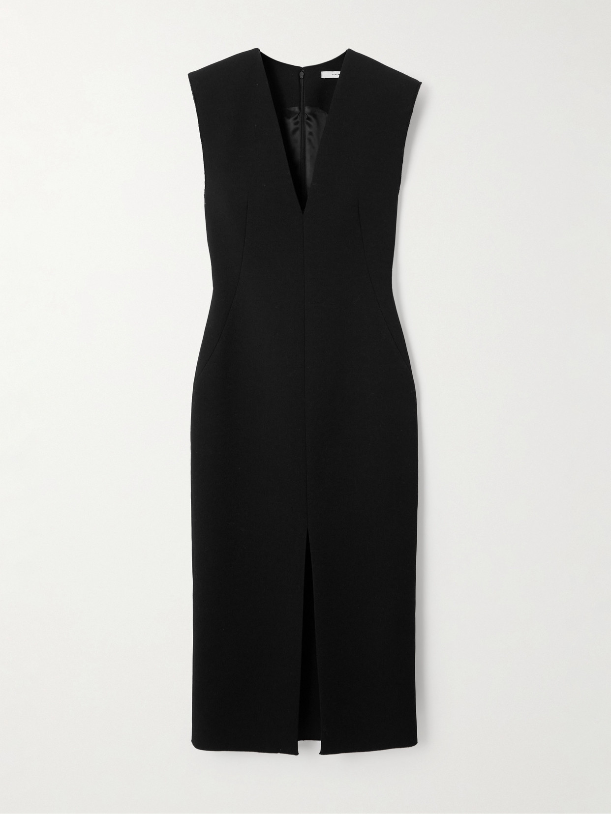 Givenchy Raw Edge Wool Blend Crepe Sheath Dress In Black