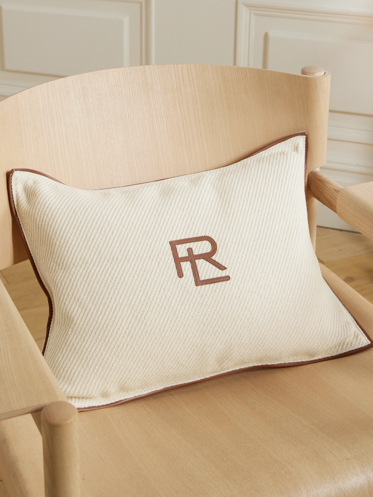 Ralph Lauren Jean Leather-trimmed Cotton-twill Cushion
