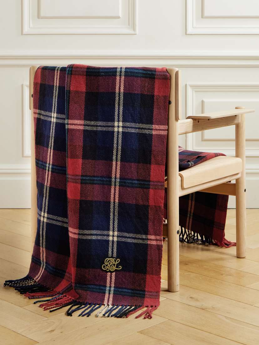 Ralph Lauren Home Sheffield Fringed Embroidered Checked Wool Throw