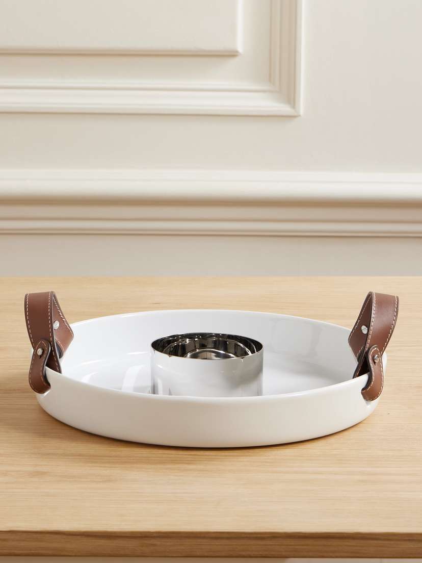 Ralph Lauren Home Wyatt Porcelain, Leather And Stainless Steel Serving Tray