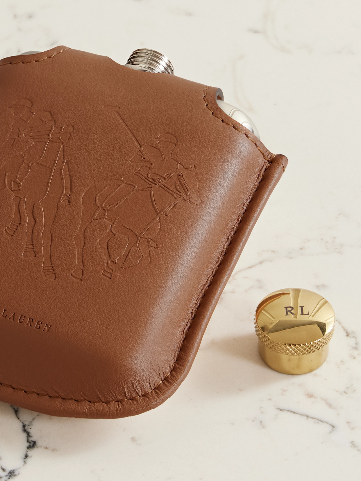 Ralph Lauren Garrett Silver-tone And Gold-tone Flask And Leather And Canvas Case