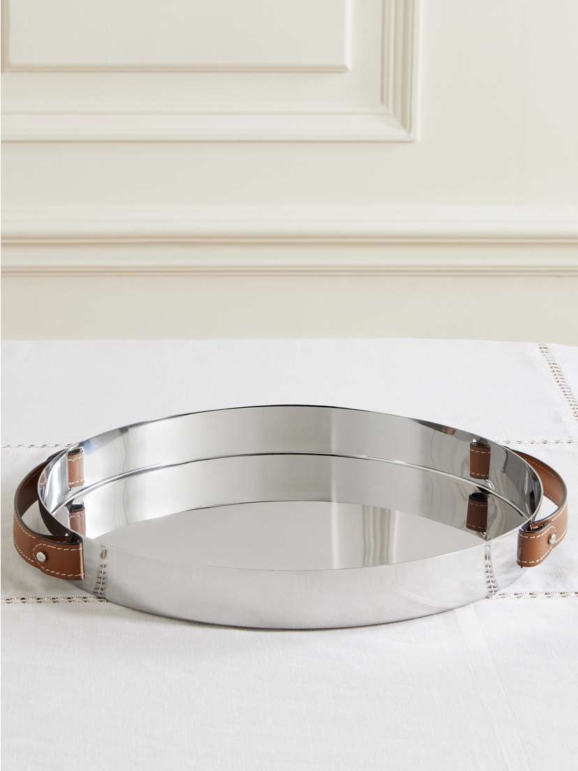Ralph Lauren Home Wyatt Leather And Stainless Steel Serving Tray
