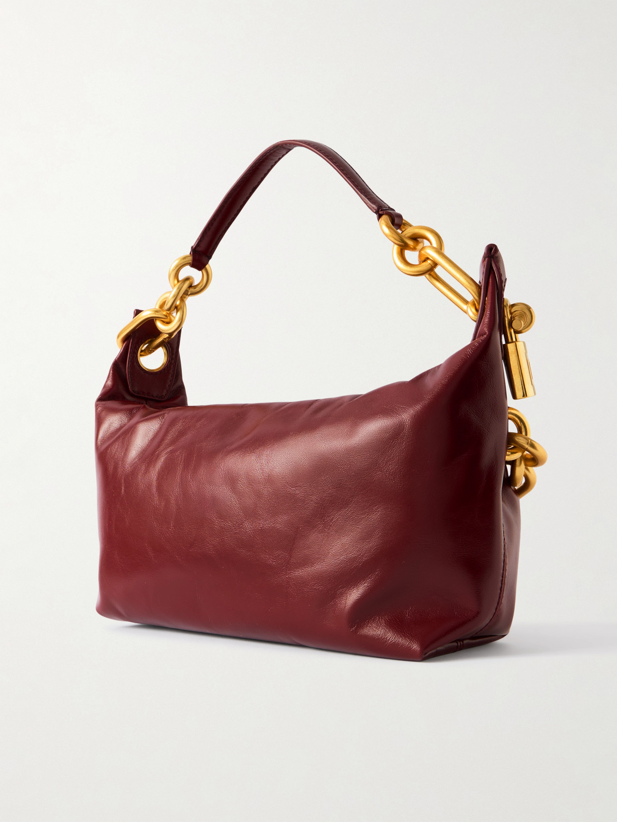 Balmain Sync Medium Chain-embellished Leather Shoulder Bag In Burgundy