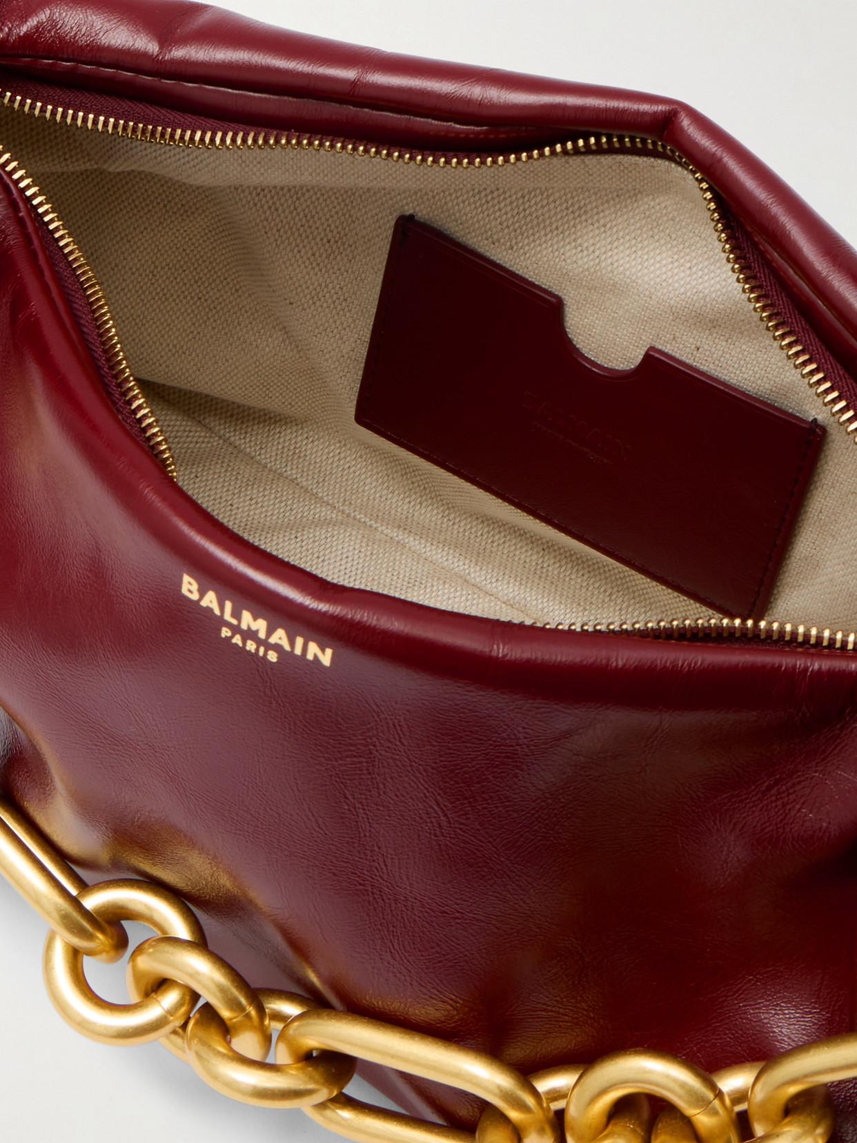 Balmain Sync Medium Chain-embellished Leather Shoulder Bag In Burgundy