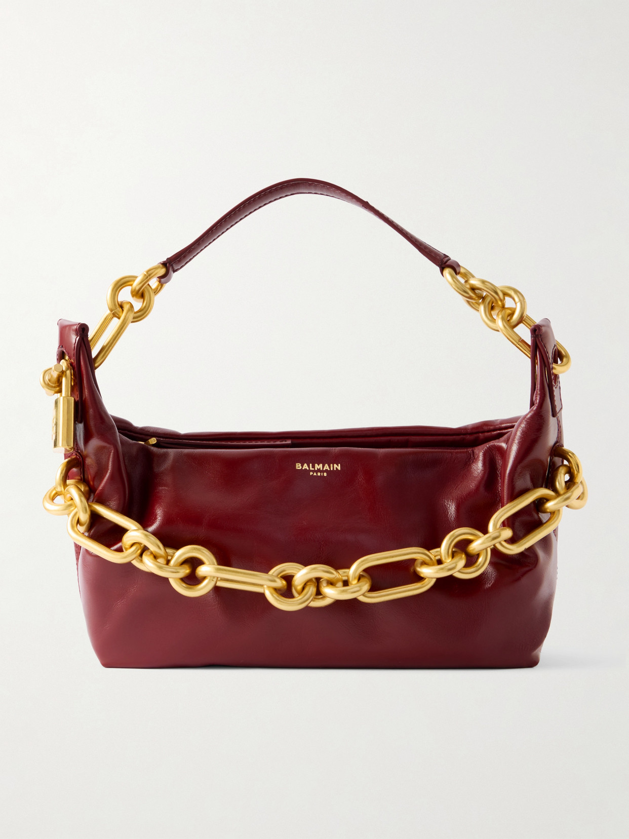 Balmain Sync Medium Chain-embellished Leather Shoulder Bag In Burgundy