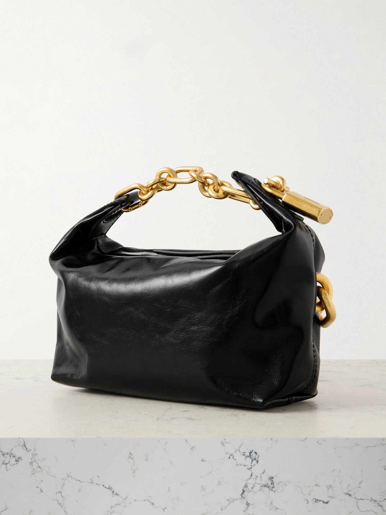 Balmain Sync Mini Chain-embellished Leather Tote In Black