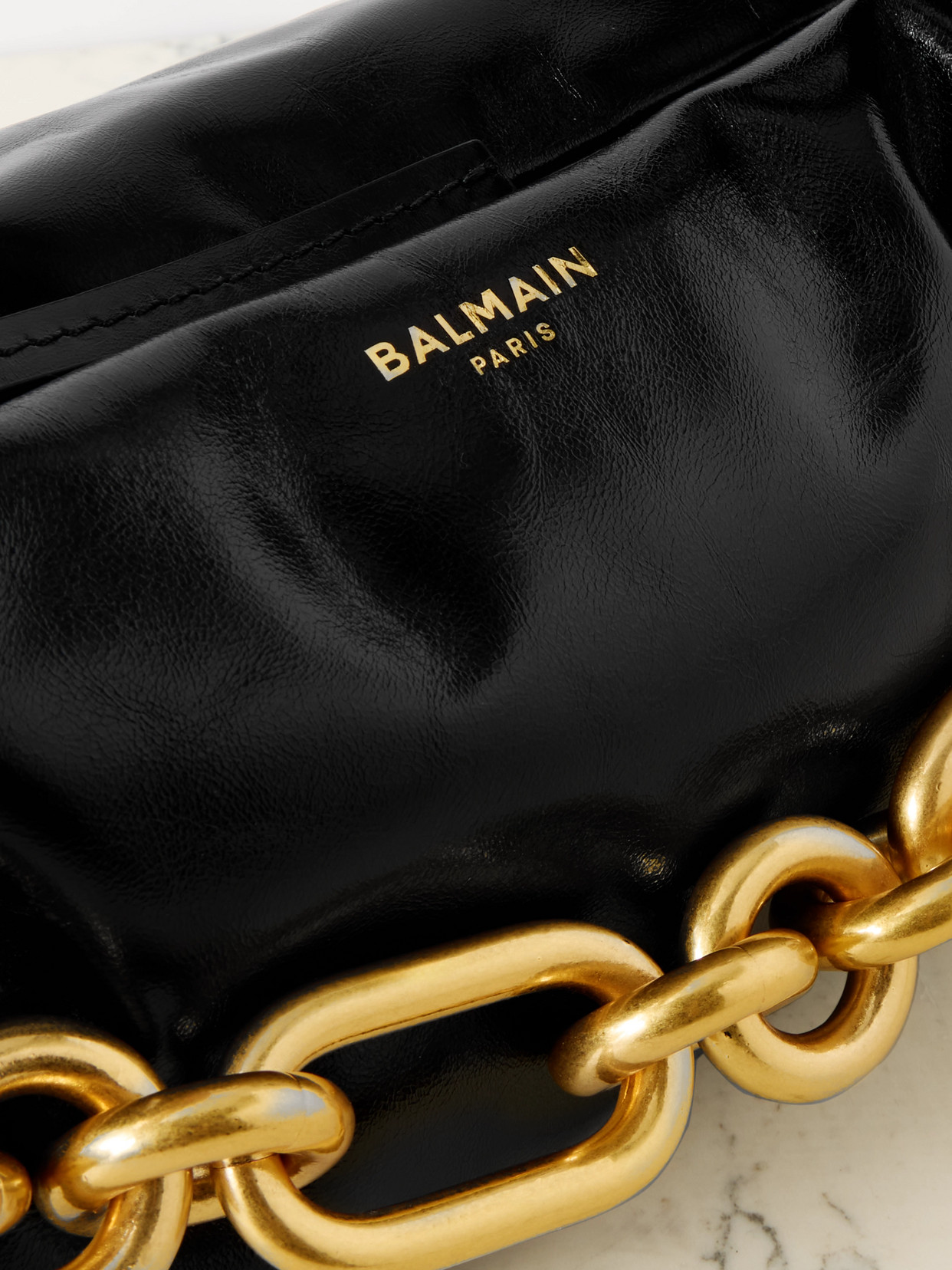 Balmain Sync Mini Chain-embellished Leather Tote In Black