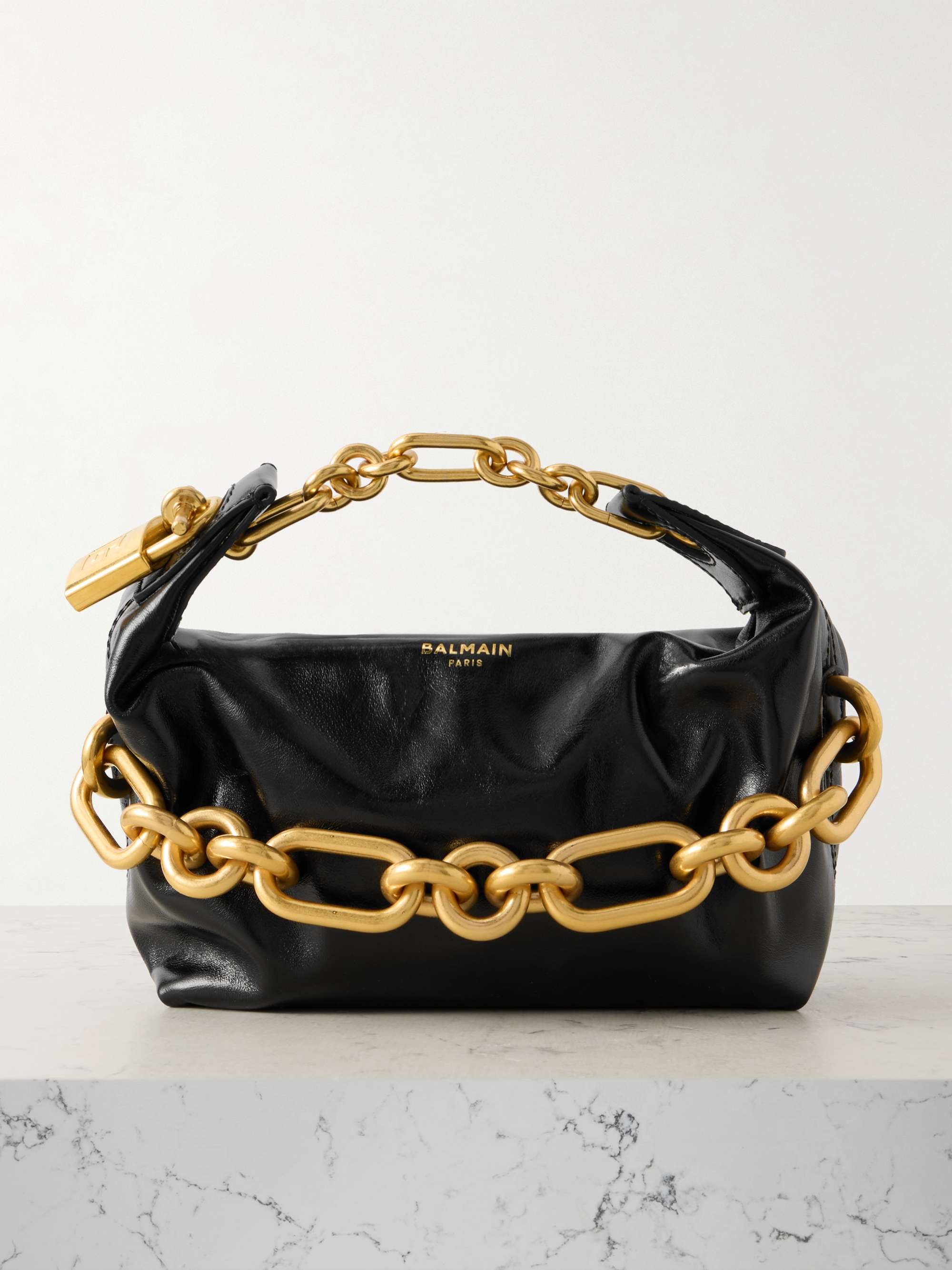 balmain 　leatherbag B-Buzz 23 bag in crocodile-print leather black black - Women