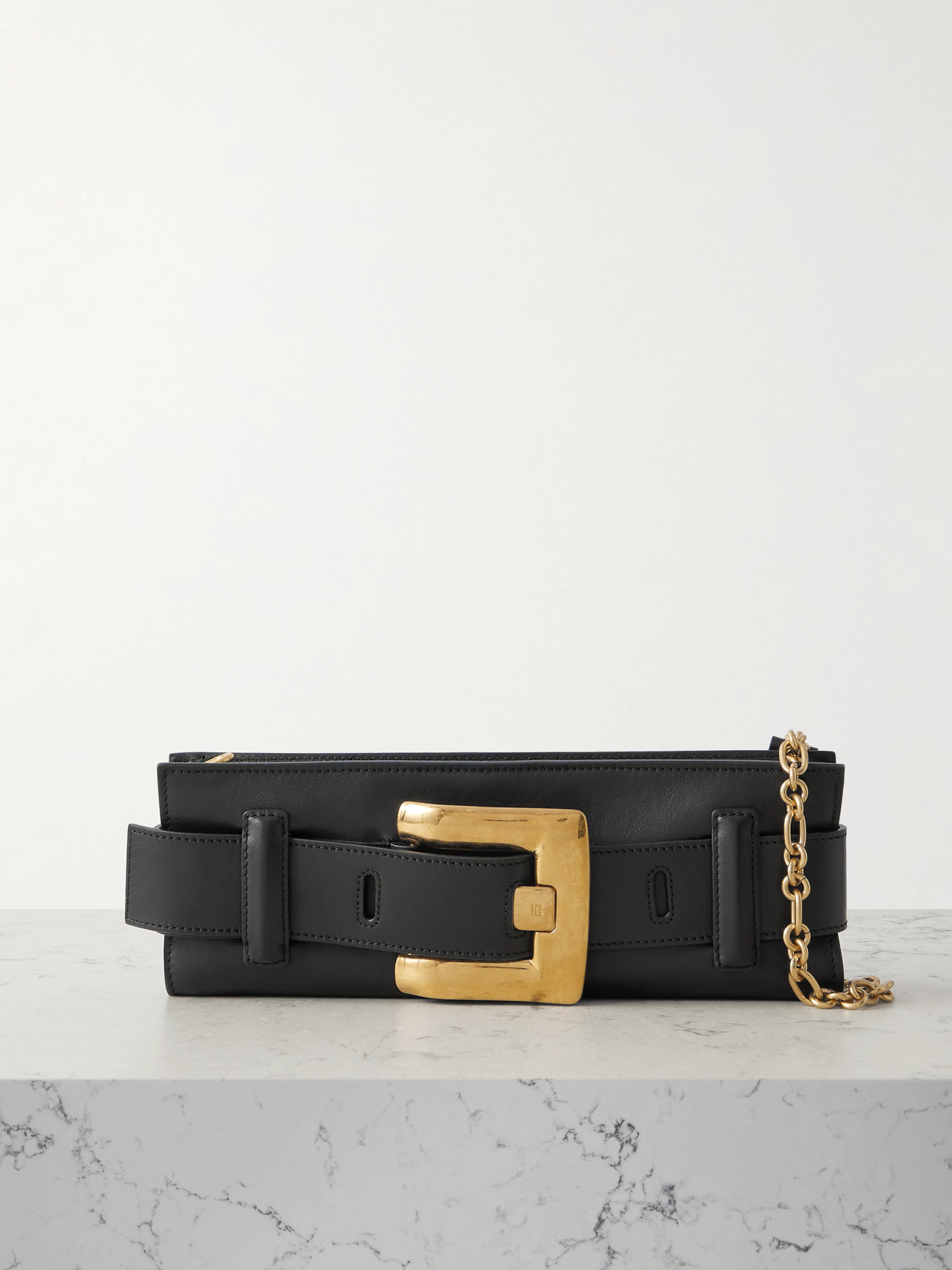 Balmain Anthem Buckled Leather Shoulder Bag In Black