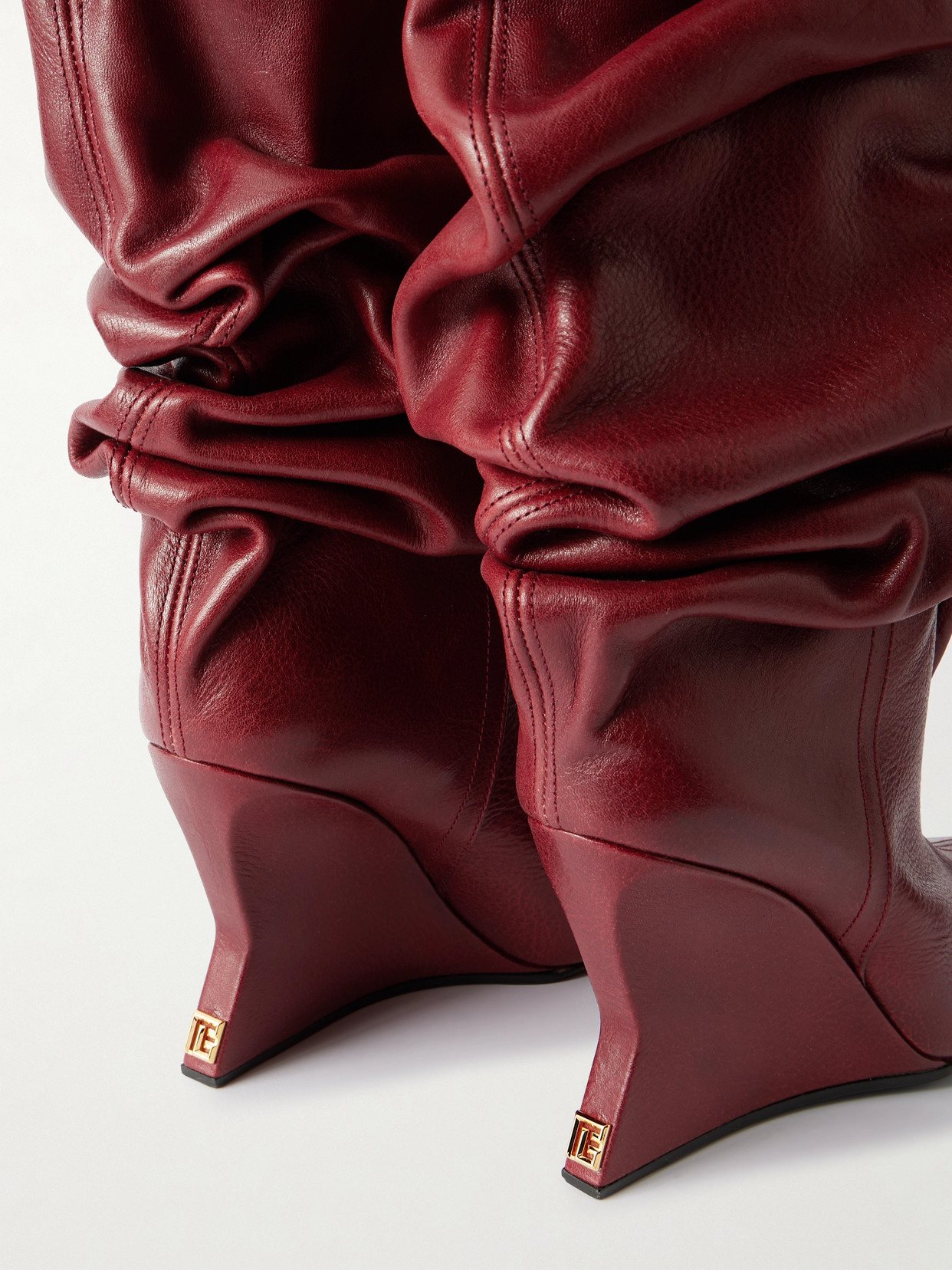 Balmain Textured-leather Over-the-knee Boots In Burgundy