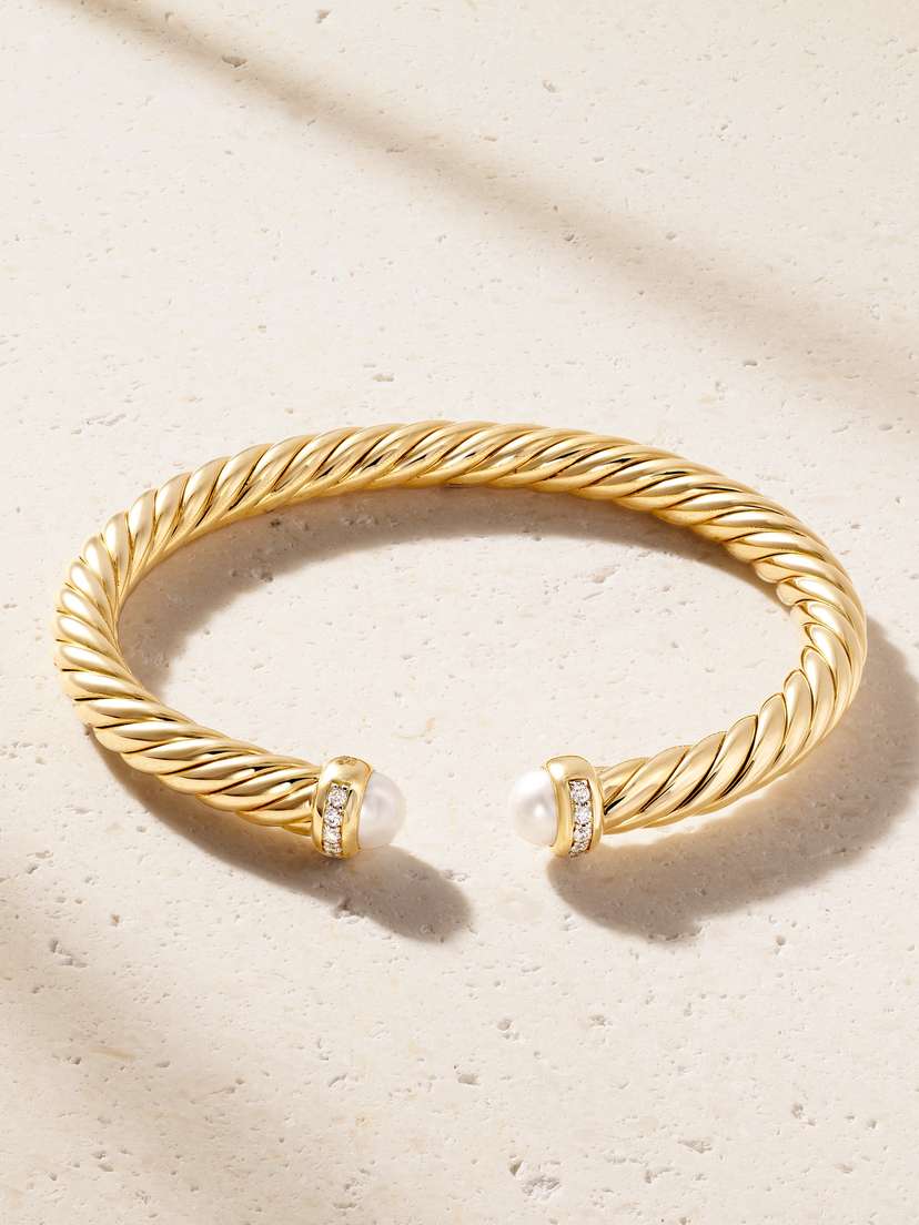 David Yurman Cablespira® Flex 18-karat Gold, Diamond And Pearl Cuff