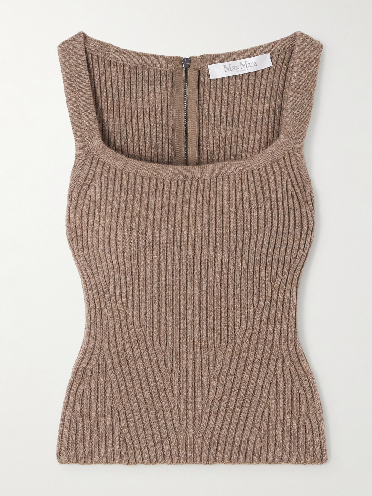 Max Mara Aretusa Ribbed Wool-blend Tank Top In Brown