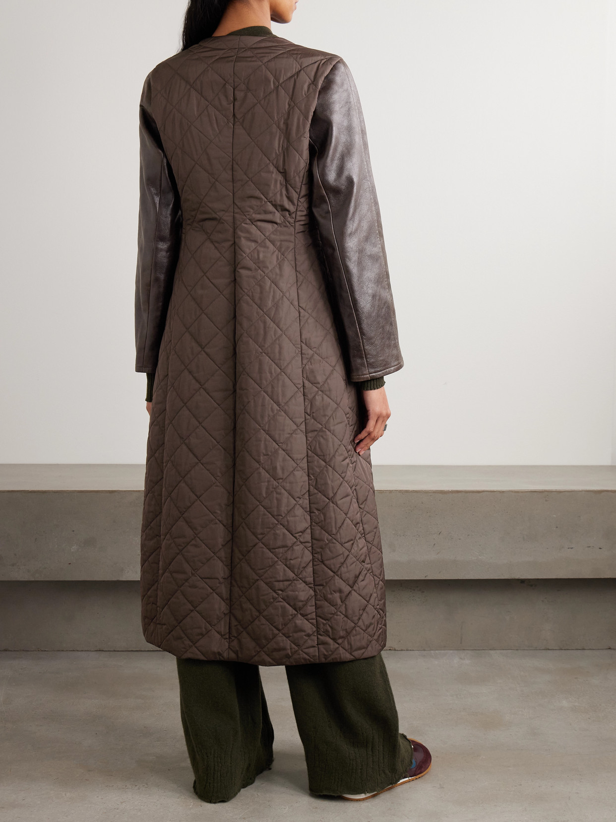 Max Mara Berta Leather-trimmed Quilted Shell Coat In Brown