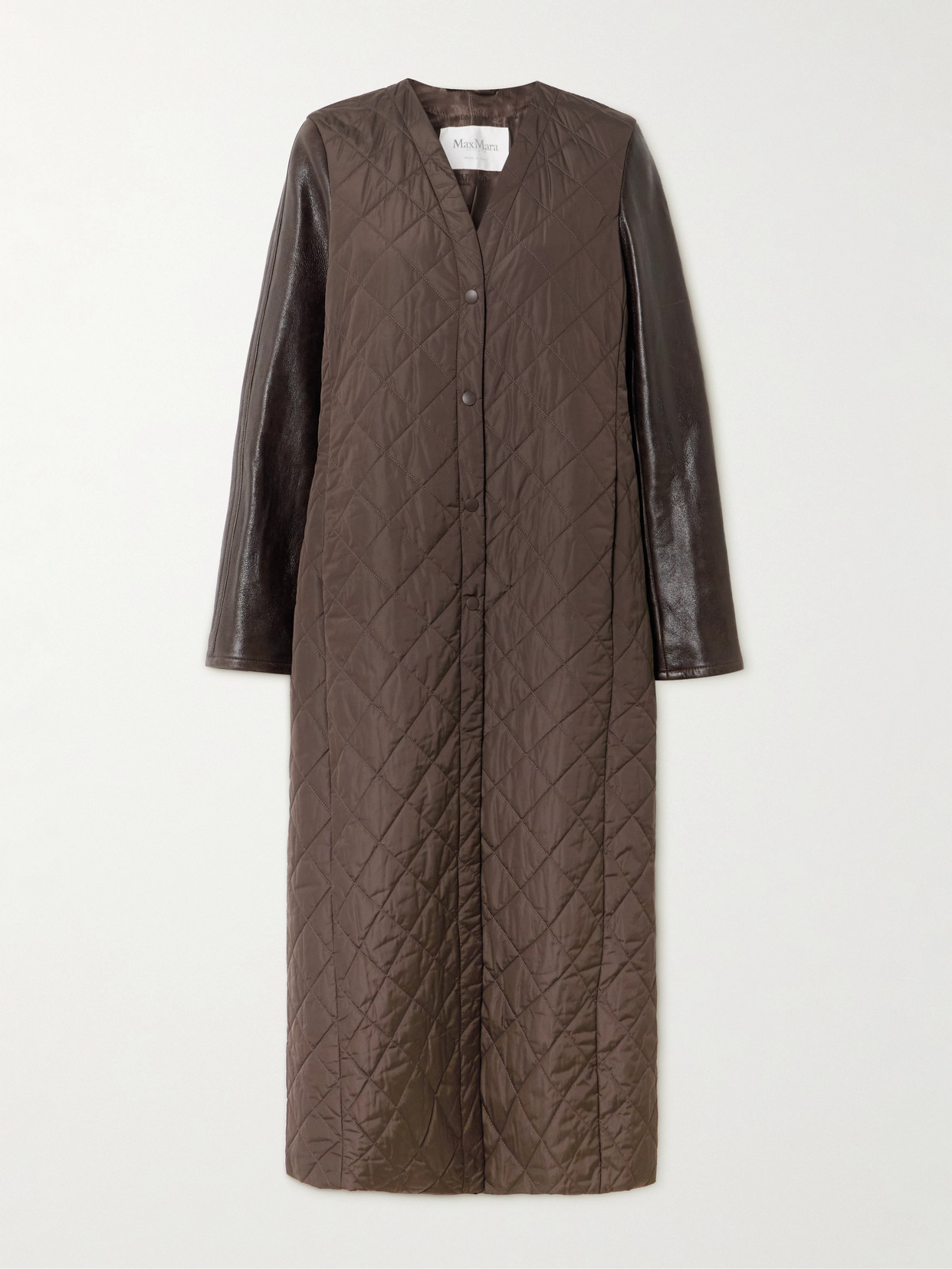 Max Mara Berta Leather-trimmed Quilted Shell Coat In Brown
