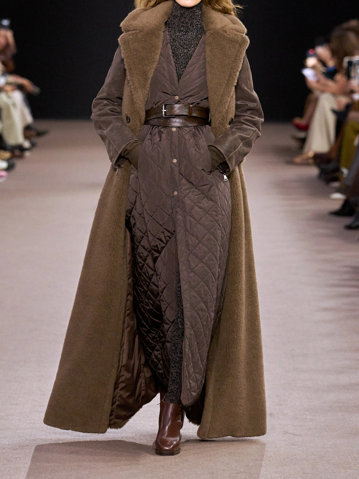 Max Mara Berta Leather-trimmed Quilted Shell Coat In Brown