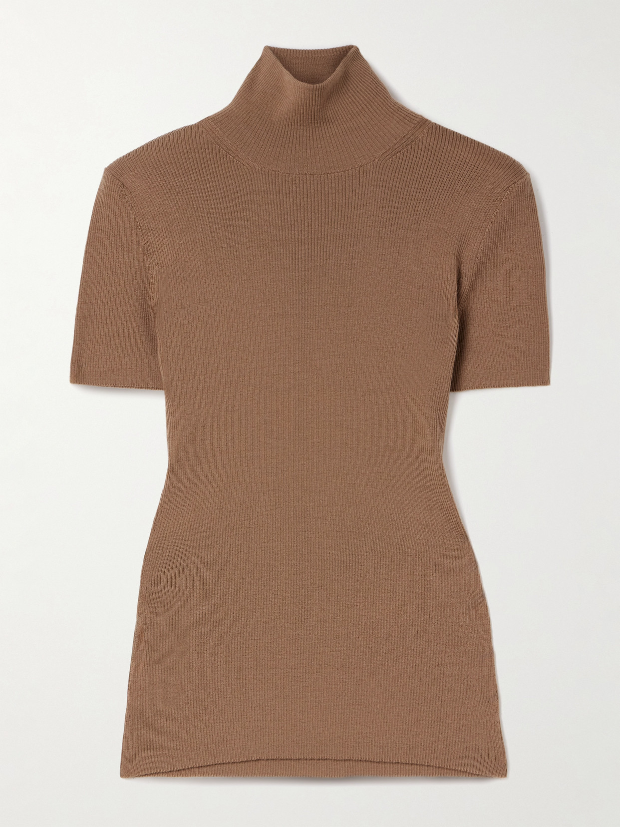 Max Mara Ribbed Wool Turtleneck Sweater In Brown