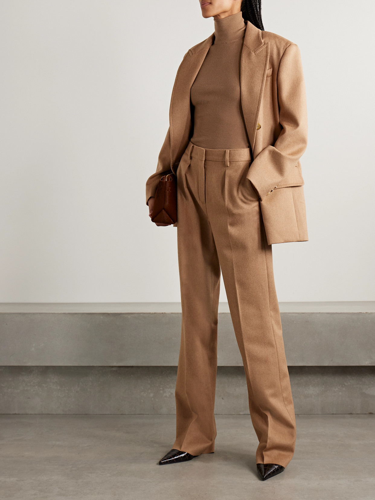 Max Mara Ribbed Wool Turtleneck Sweater In Brown