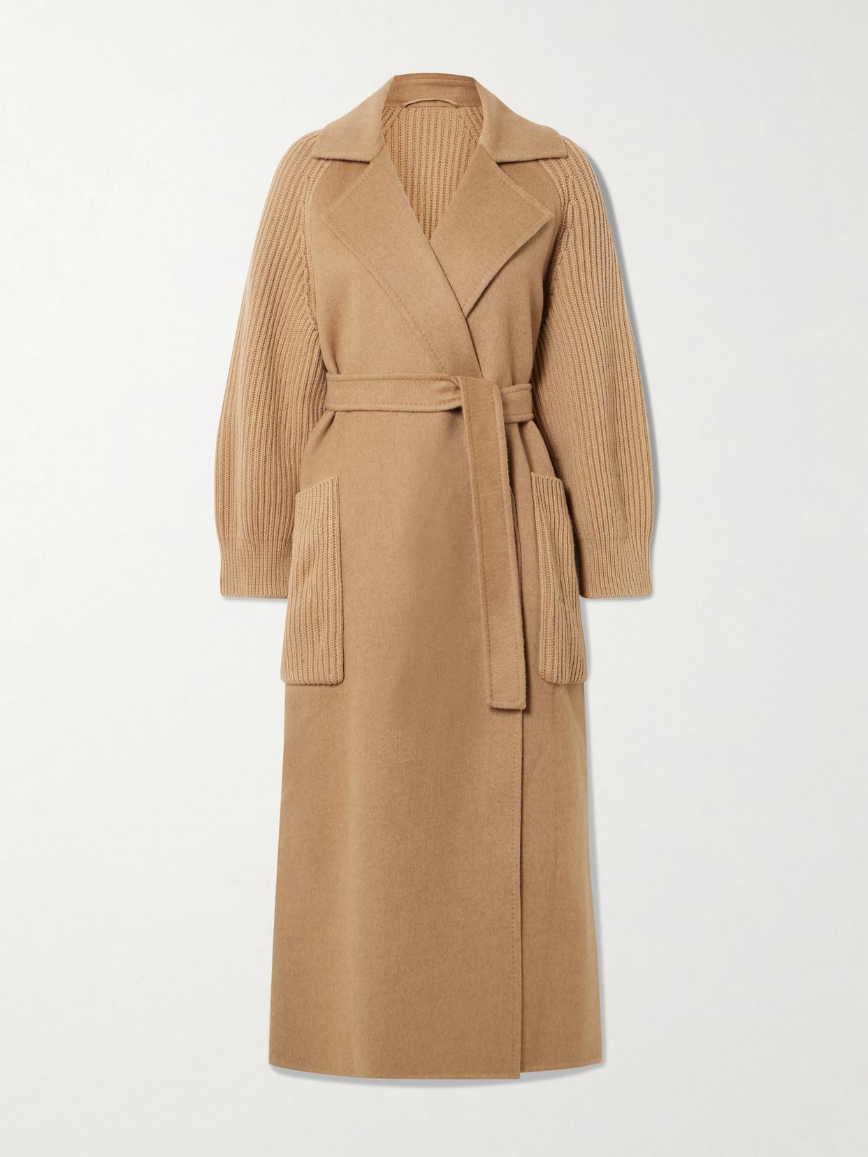 Max Mara Berard Camel Hair And Ribbed Wool And Cashmere-blend Coat In Brown