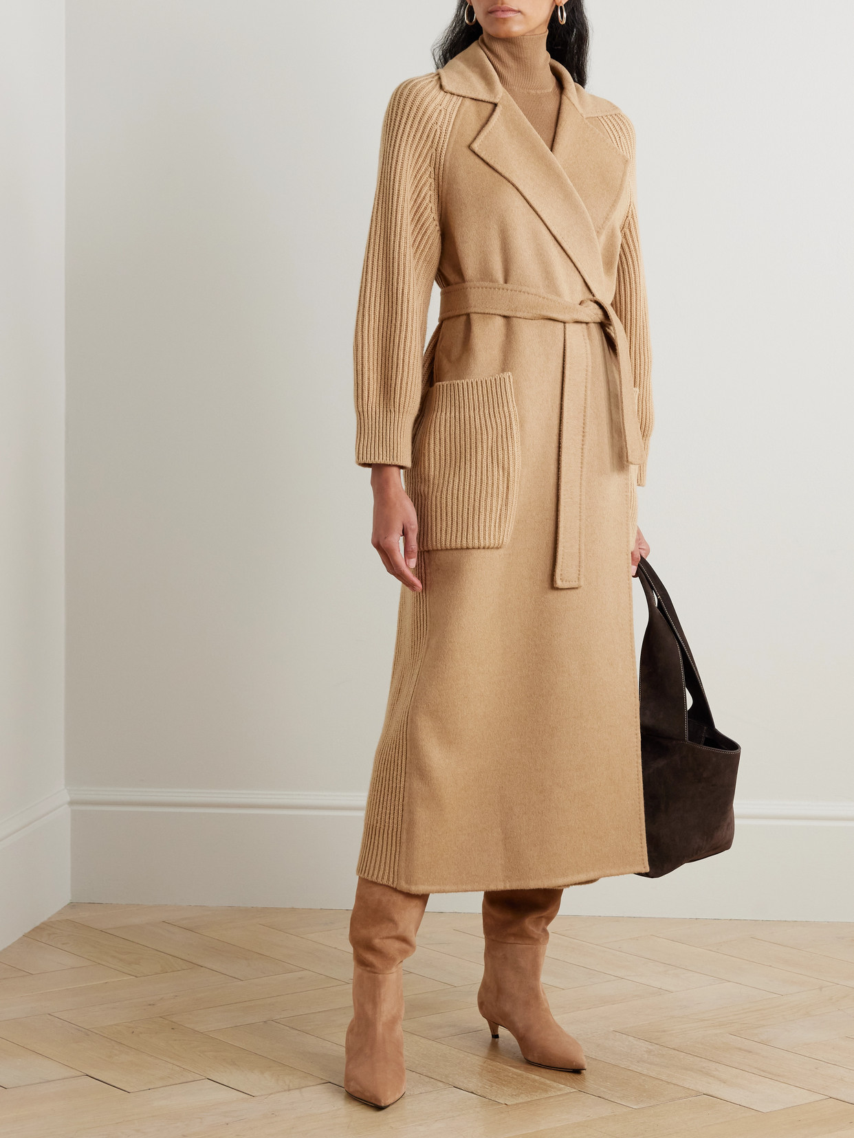 Max Mara Berard Camel Hair And Ribbed Wool And Cashmere-blend Coat In Brown