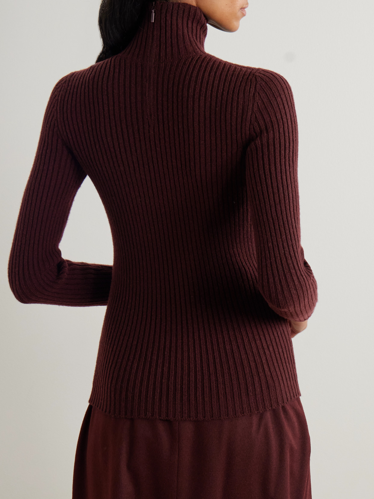 Max Mara Ribbed Wool-blend Half-zip Sweater In Burgundy