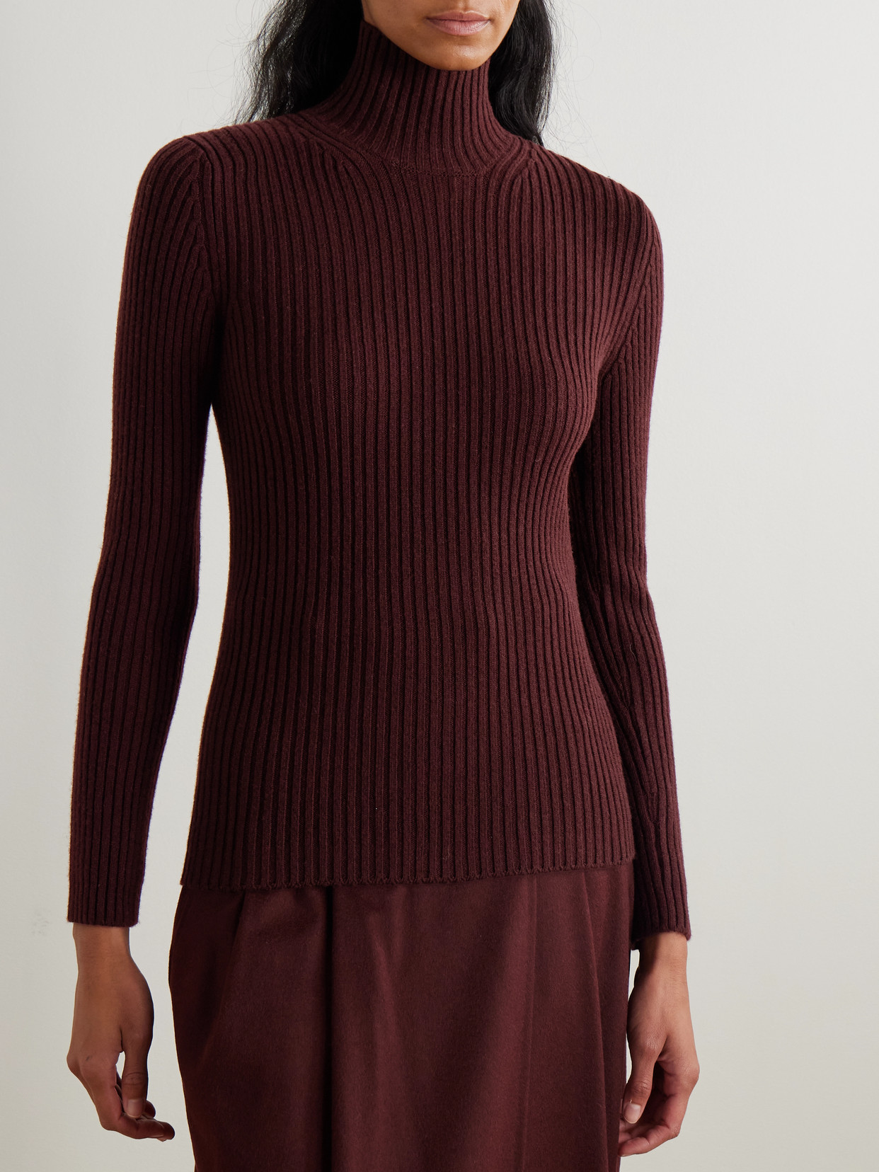 Max Mara Ribbed Wool-blend Half-zip Sweater In Burgundy