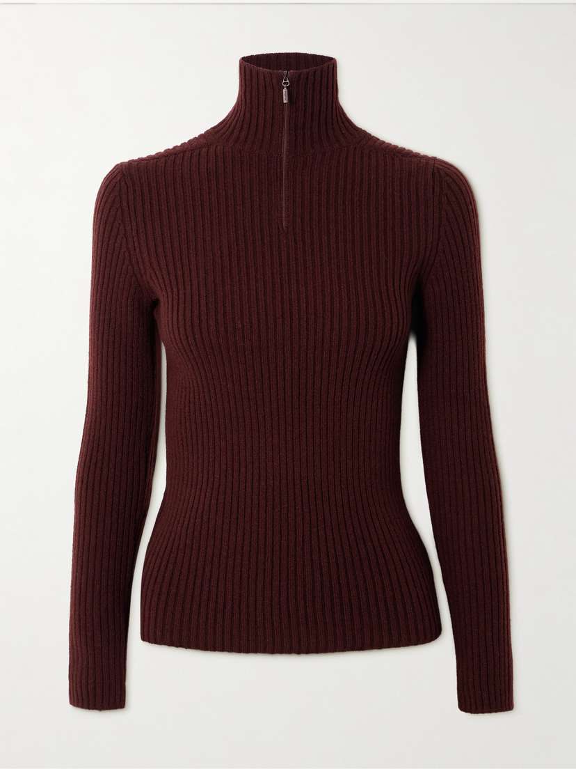 Max Mara Ribbed Wool-blend Half-zip Sweater