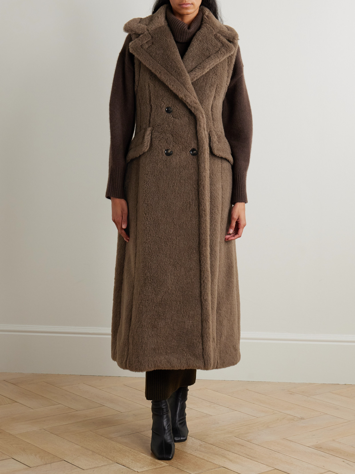 Max Mara Marrone Bronzo Alpaca Coat In Brown