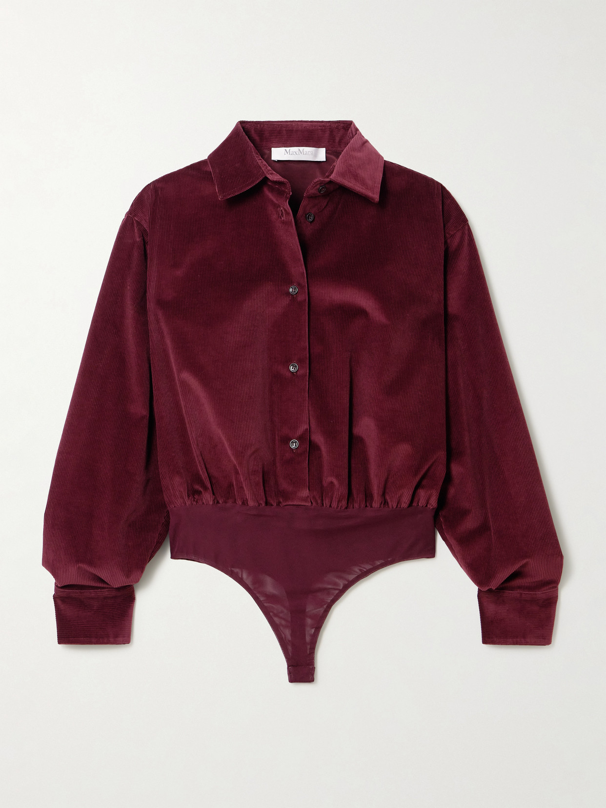 Max Mara Stretch Cotton-corduroy Bodysuit In Burgundy
