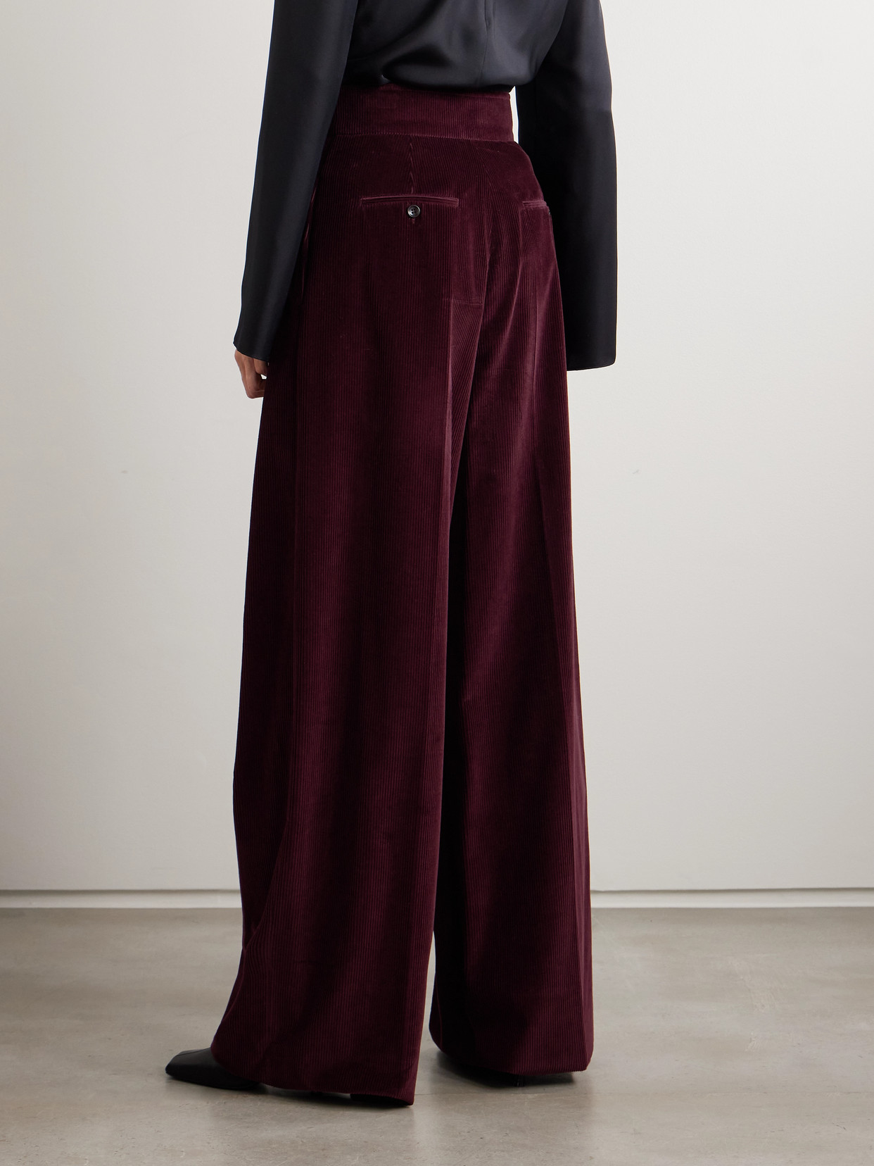 Max Mara Pleated Cotton-corduroy Wide-leg Pants In Burgundy
