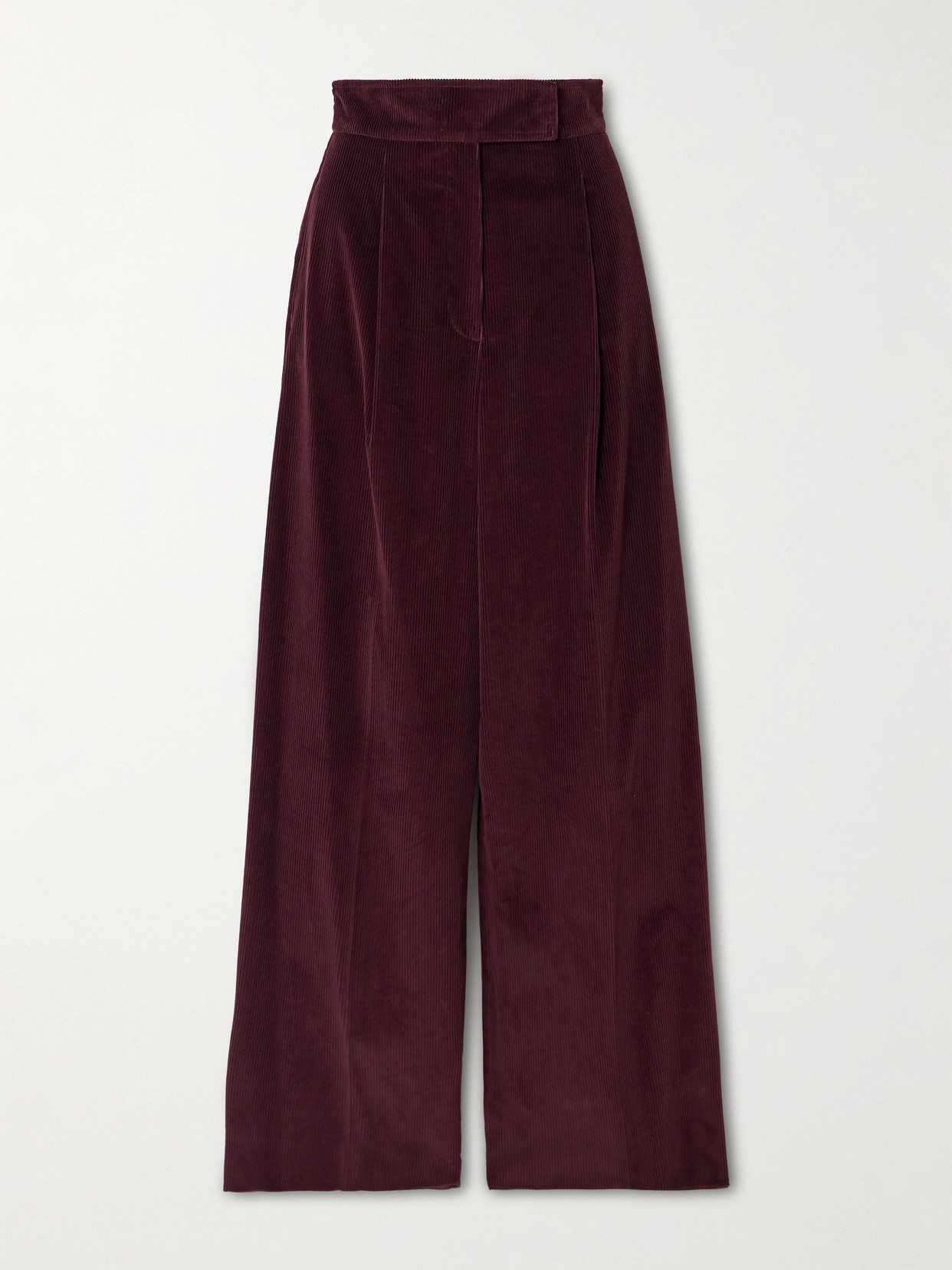 Max Mara Pleated Cotton-corduroy Wide-leg Pants In Burgundy