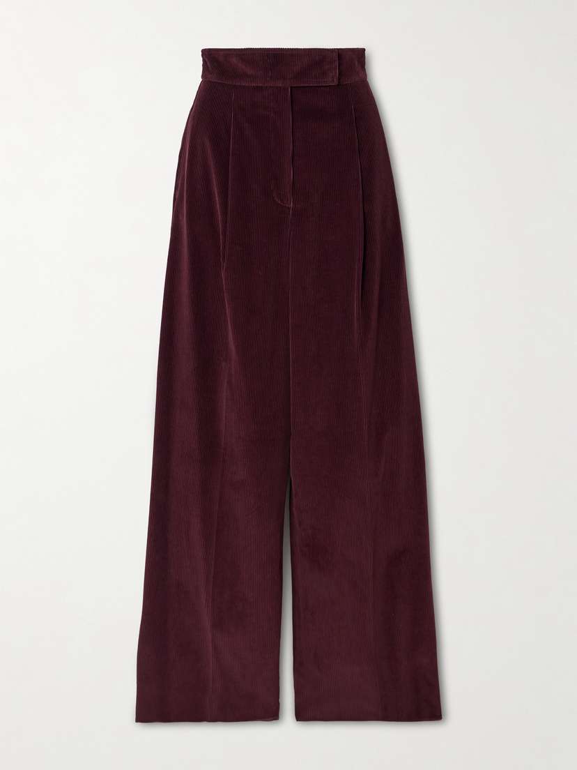 Max Mara Pleated Cotton-corduroy Wide-leg Pants