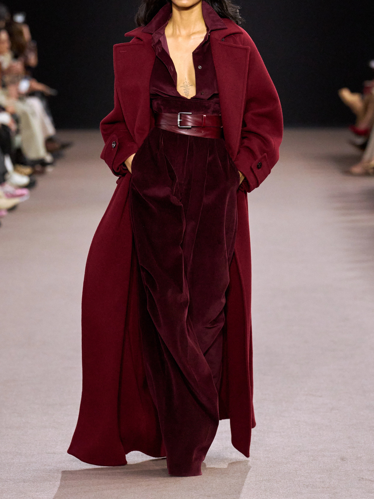 Max Mara Pleated Cotton-corduroy Wide-leg Pants In Burgundy