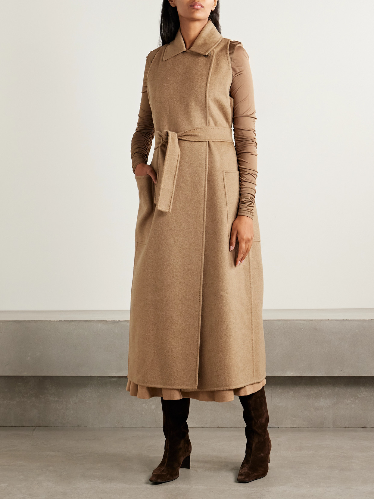 Max Mara Berlina Belted Camel Hair Coat In Neutral
