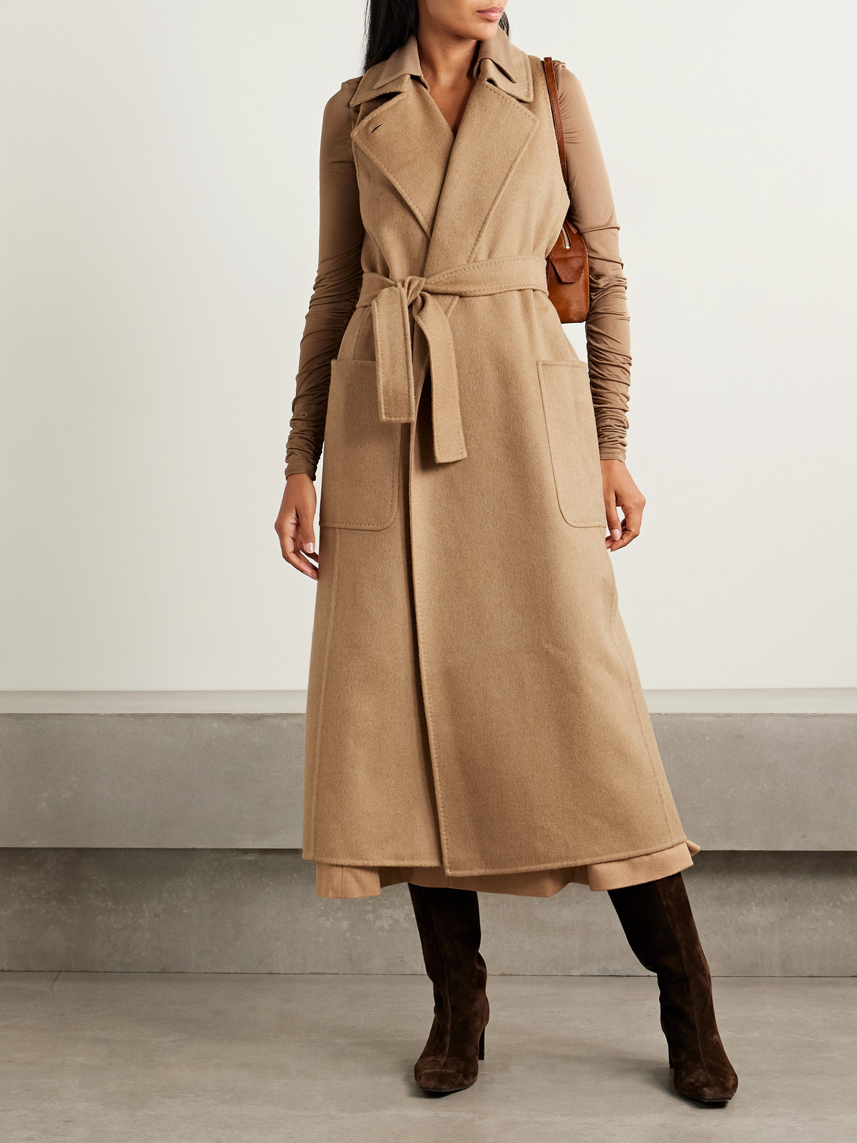 Max Mara Berlina Belted Camel Hair Coat In Neutral
