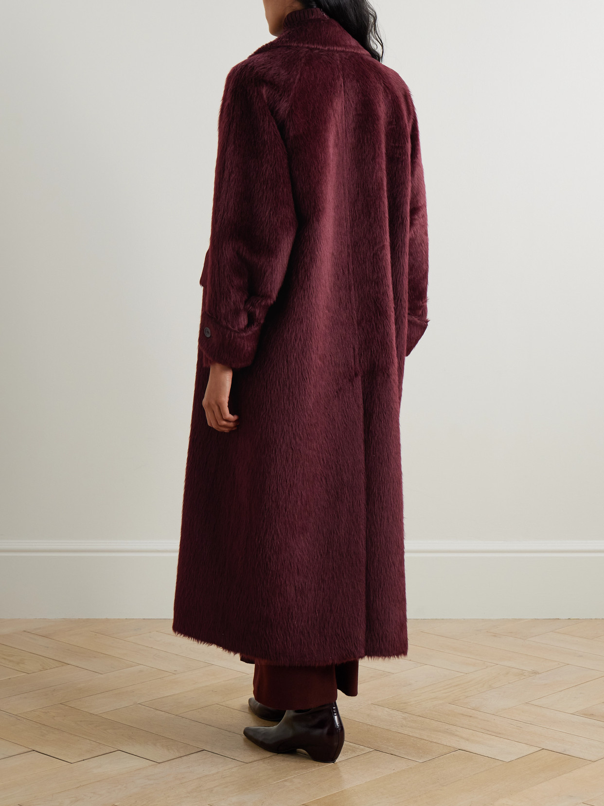 Max Mara Albata Belted Alpaca And Wool-blend Coat In Burgundy